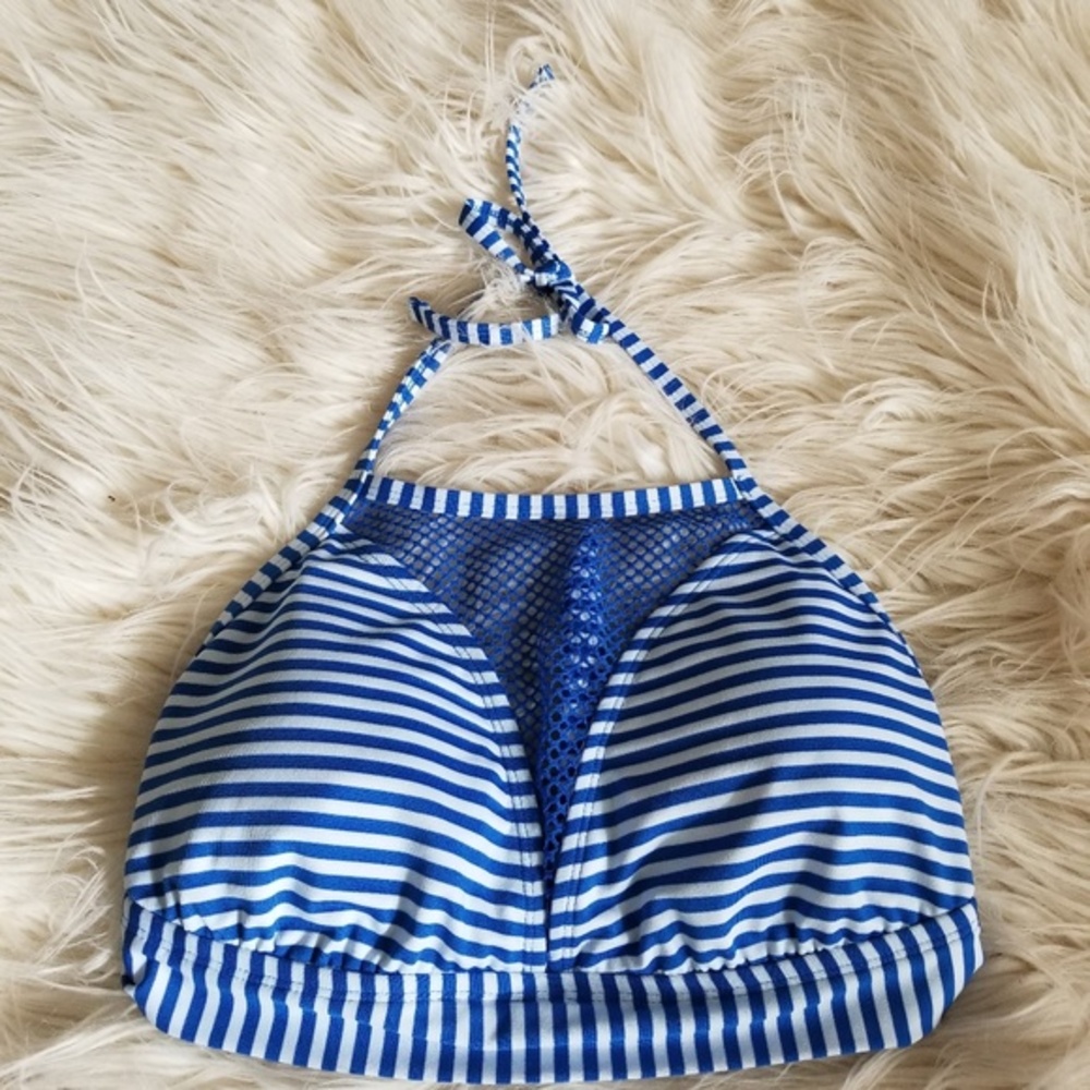Cobalt blue‎ and white bikini top with mesh middle womens xl